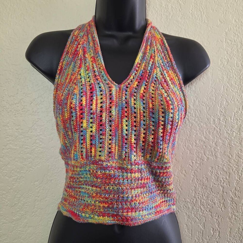 NWT Hers and Mine Rainbow Crochet Halter Crop Top